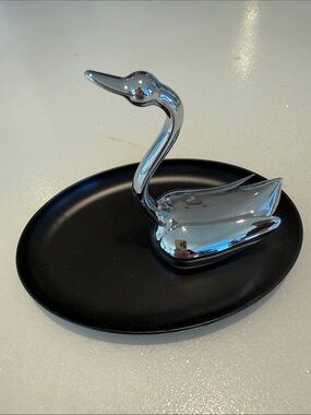Umbra Chrome Swan Jewelry Dish with Black Tray